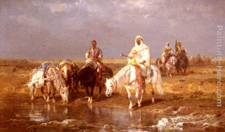 Arabs Watering Their Horses painting - Adolf Schreyer Arabs Watering Their Horses art painting